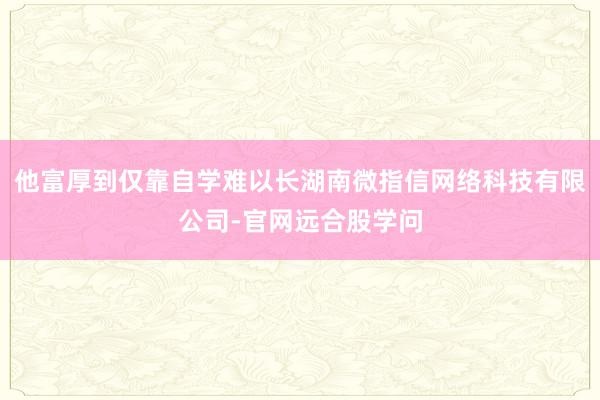 他富厚到仅靠自学难以长湖南微指信网络科技有限公司-官网远合股学问